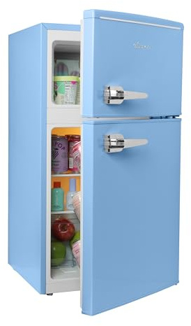 Avanti Mini Fridge with Freezer Retro Design Compact Refrigerator for Home Office or Dorm, Features Dual Doors Removable Shelves Manual Defrost and Mechanical Adjustable Temp Control, 3.1-Cu.Ft, Blue