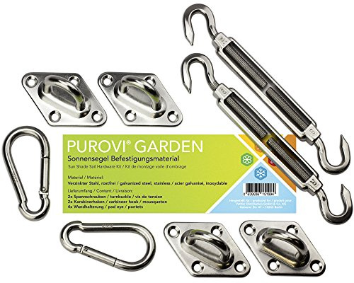 Purovi Kit per Tenda a Vela - Kit di Fissaggio e Installazione per Vela Parasole Triangolare e Rettangolare - Accessori per Ancoraggio in Acciaio Inox