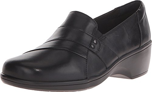 Clarks Women's May Marigold Slip-On Loafer, Black Leather, 10 W US