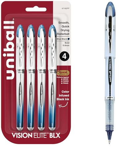 uniball™ Vision Elite BLX Rollerball Pens, Bold (0.8mm), Blue Ink, 4 Pack