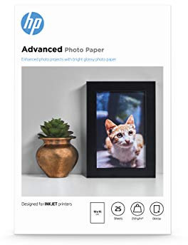 HP Advanced Glossy Photo Paper, Q8691A, 25 hojas de papel fotográfico satinado avanzado, compatible con impresoras de inyección de tinta, 10 x 15 cm, peso del material de impresión 250 g/m²