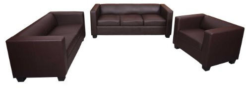 Mendler 3-2-1 Sofagarnitur Couchgarnitur Loungesofa Lille - Kunstleder, Coffee