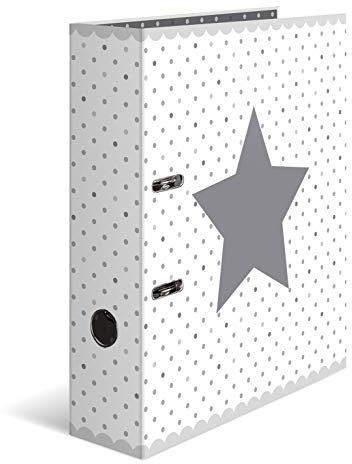 HERMA Ordner A4 Sterne Weiß, 7 cm breit, Kinder Ringordner mit Stern Motiv, bunter Aktenordner mit Innendruck für Jungen und Mädchen
