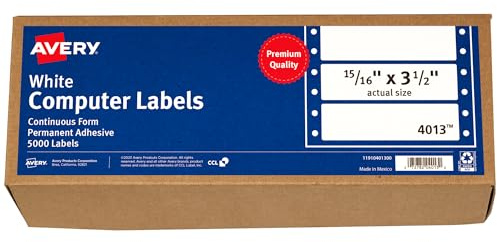 Avery White Computer Labels, 15/16 x 3-1/2, Dot Matrix and Pin-Feed Printers, 5,000 Total (4013)