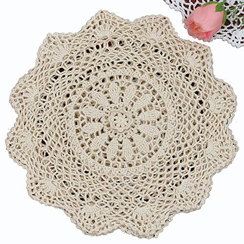Creative Linens 6PCS 12 Round Crochet Lace Doily Beige 100% Cotton Handmade, Set of 6 Pieces
