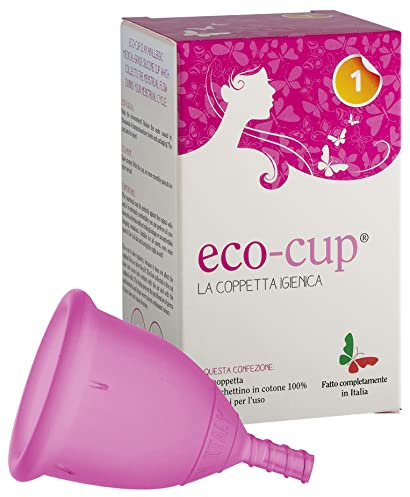 Eco-Cup, Coppetta Mestruale Made in Italy, Coppetta Mestruale in Silicone Medicale, Comoda, Ecologica, Economica, Riutilizzabile, Colore Rosa, Taglia 1