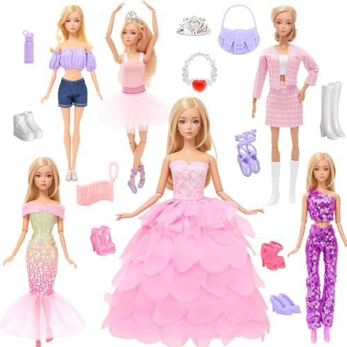 Miunana 6 Vestiti + 6 Scarpe + 5 Accessori Per 11.5'' 28 - 30 CM Bambola