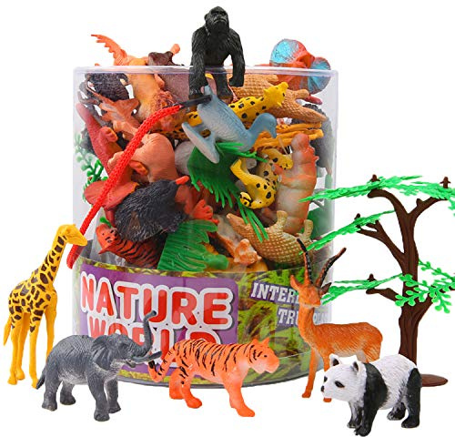 Animals Figure,54 Piece Mini Jungle Animals Toys Set With Gift Box,ValeforToy Realistic Wild Animal Learning Party Favors Toys For Boys Girls Kids Toddlers Forest Small Farm Animals Toys Playset