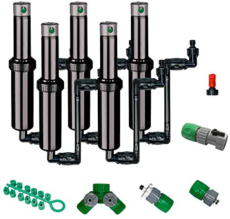 Quick-Snap QSK-745 In-Ground 5-Inch Pop-Up Adjustable Sprinkler 5-Pack With Quick Hose Connectors And Splitters
