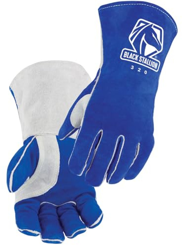 Black Stallion (320 CushionCore Lined Stick Glove, Premium Side Split Cowhide Leather, CushionCore Padded Liner, Heat Resistant, Kevlar Stitching, X-Large, Blue/White