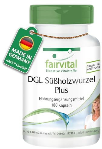 Fairvital | DGL Regaliz Plus - Raíz de Regaliz Desglicirrizado + Malvavisco + Olmo + Aloe Vera - VEGANO - Dosis alta - 180 Cápsulas - Calidad Alemana