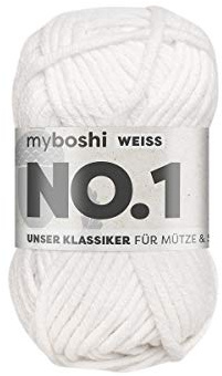 myboshi No.1 Wolle zum Häkeln und Stricken, Schnellstrickgarn, langlebige Mützenwolle, Strickwolle, Häkelwolle, mulesing-frei, 50g, Ll 55m Weiß (Weiß), 1 Knäuel