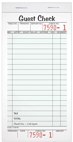 Adams Guest Check Pads, Single Part, Perforated Guest Receipt, 3-2/5 x 6-1/4, 50 Sheets per Pad, 10 Pack (525SW), White
