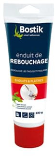 Bostik Enduit de Rebouchage en Pâte Prêt à l’Emploi – Rebouchage et Égalisation de Trous et Fissures Jusqu’à 1 cm – Blanc – Tube de 330 g