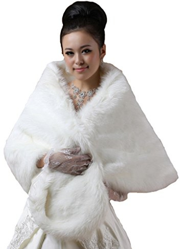Cinda Ladies Faux Fur Bolero/Shrug Ivory One Size
