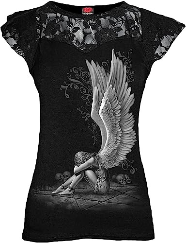 Spiral - Enslaved Angel - Lace Layered Cap Sleeve Top Black - M [Video Game]