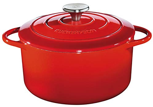 Küchenprofi Gusseisen Bräter mit Deckel, rot, 26 cm, Schmortopf, Auflaufform, Dutch Oven, Brotbacktopf, emailliert, für alle Herdarten und Induktion geeignet, zum Schmoren, Backen und Braten