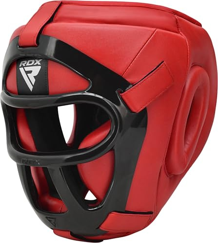 RDX Casque de Boxe MMA Entraînement, Maya Hide Cuir Head Guard, Grille Amovible Muay Thai Sparring Arts Martiaux Kickboxing Combat Visage Oreille Nez Protecteur Garde La Tête, Homme Femme