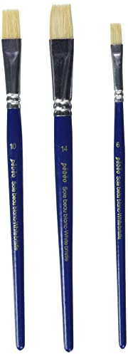 Pébéo 697199 Pack de 3 pinceles de cerdas blancas planas, numeros: 6, 10, 14