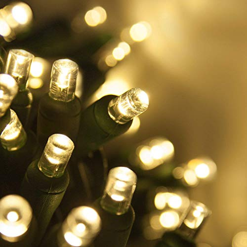 5mm LED Wide Angle Warm White Prelamped Light Set, Green Wire - 70 5mm Warm White LED Christmas Lights, 4 Spacing
