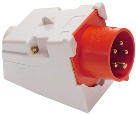 as - Schwabe CEE Stecker Aufputz - CEE Wandgerätestecker - 400 V, 32 A, 5-polig - CEE Wandstecker - mit schlagfestem Gehäuse - mit Schraubanschlüssen - Made in Germany - IP44 - Weiß/Rot, 60436