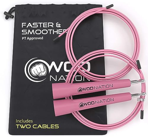 Skipping Ropes for Adults - Great as Exercise Skipping Rope, for Boxing or as Adult Fitness Jump Rope - For Home Gym Equipment & Accessories - Adjustable for Men, Women & Kids by WODNation (Pink)
