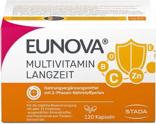 Eunova Langzeit - Nahrungsergänzungsmittel mit allen 13 Vitaminen, mit wichtigen Mineralstoffen und Carotinoiden - 1 x 120 Kapseln