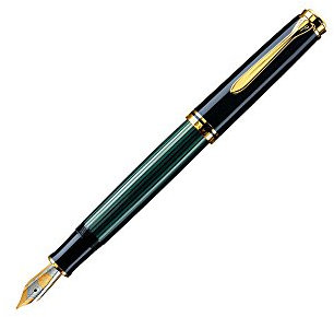 Pelikan Füllhalter Souverän 600, Schwarz-Grün, Feder B (breit), hochwertiger Kolbenfüller im Geschenk-Etui, 980037
