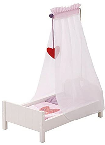 roba Lettino per Bambole Fienchen, Accessori in Tessuto, Biancheria da Letto e Baldacchino, Legno, Bianco