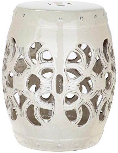 SAFAVIEH Outdoor Imperial Vine Ceramic Garden Stool, 18 Creme ACS4539B