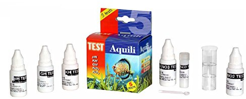 Aquili - Test 5 en 1 – Tests pH, KH, GK, NO2 et NO3, pour aquarium d'eau douce ou eau de mer et bassin, avec échelle colorimétrique