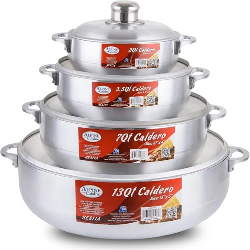 Alpine Cuisine AI-6928 Ensemble de marmites Caldero en aluminium (2/3,5/7/13 litres), cocosine Cooking Dutch Oven - Argent
