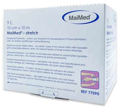 MaiMed Stretch Universal 15cm x 10m Fixierpflaster Rolle | Elastisches Klebeband für Verbände | Hypoallergenes Fixiervlies | Medizinisches Klebepflaster