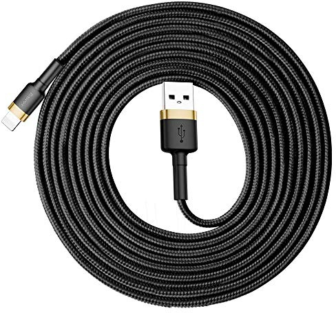 Cabo BASEUS CAFULE Durable Nylon Braided Wire USB/Lightning QC3.0 2A 3M Black-Gold (CALKLF-RV1)