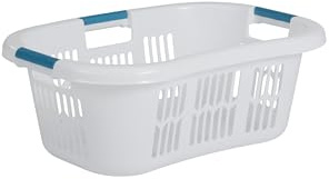 Rubbermaid Large Hip-Hugger Laundry Basket/Hamper, 1.5-Bushel, White, Stackable Storage Bin/Organizer for Bathroom/Bedroom/Dorm/Home