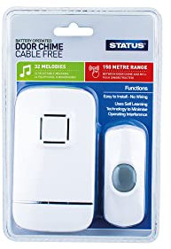 STATUS Wireless Door Bell White | Waterproof Ring Door Chime | 150 Meters Range with 32 Melodies | SDC5