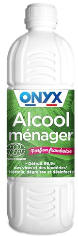 Onyx - Alcool Ménager Parfum Framboise - Désinfectant, Dégraissant, Nettoyant Multi-Surfaces & Multi-Usages - Ecocert - 100% d'Ingrédients d'Origine Naturelle - Fabrication Française - 1L