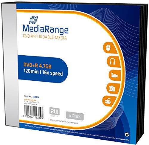 MediaRange MR419 Rohlinge und Speichermedien DVD+R 4, 7GB/120min 16x Speed, Slimcase Pack 5