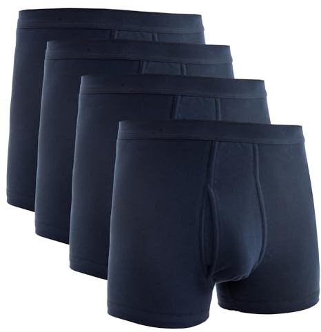 HERMKO 3940 4-pack herrsidor med gylf och påsydda ben, hög linning/kropp av 100 % ekologisk bomull, marinblå, XXL