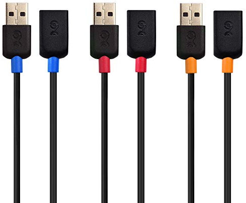 Cable Matters 3-Pack Short USB Extension Cable 0.9m (Male to Female USB Extender Lead) for Card Reader, Keyboard, Printer, Scanner, Camera in Black