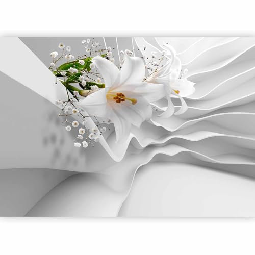 murando Fototapete Blumen Lilien 350x256cm Foto Tapete Schlafzimmer Wohnzimmer Vliestapete XXL Motivtapeten Bildtapete 3d Effekt Wand Dekoration - Blume Abstrakt weiß 3D Optisch Illusion b-C-0144-a-a
