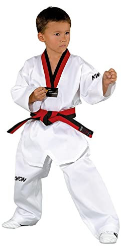 TKD-Anzug Victory Poom, weiß mit schwarz/rotem Revers (130)
