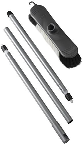 Addis Indoor Plastic Sweeping broom with Soft Nylon bristles & 3pcs easy assemble Metal handle, Metallic Grey