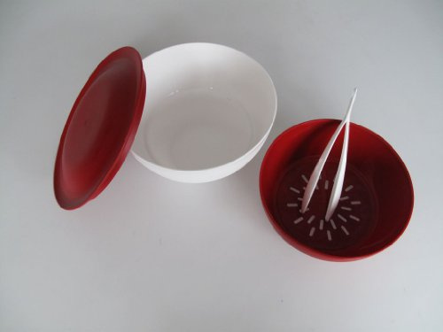 Tupperware Allegra 1L Color Blanco Rojo aperitivos antipa stiera giratorio y pie, colador, pinzas