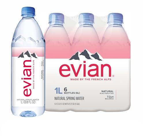 Evian Natural Spring Water, 1.0 Litre, 1000ml, 6-Count