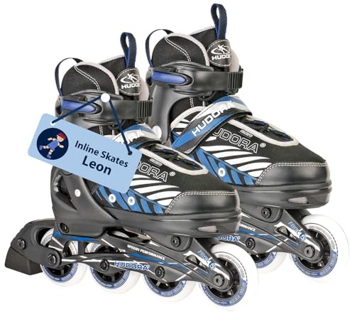 HUDORA Patines de ruedas Leon negro/azul - Patines para niños / adolescentes y adultos - tallas 29-32 - ajustables en 4 tallas - cómodos y elegantes