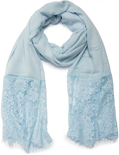 styleBREAKER Sciarpa da donna con pizzo floreale, motivo floreale e frange, lunga stola, foulard leggero 01016112, colore:Blu chiaro