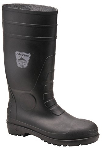 Portwest FW94 Klassiska Arbetskläder Säkerhetsstövel PVC-Nitril Vattentät | Svart, 47, S4 EN ISO 20345, EN 13832-3, Kemiskt Skydd, Förstärkt Ankelskydd, Bensin och Olje Resistent Yttersula, Halkfri