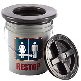 RESTOP Portable Toilet Commode with Flexible Foam Toilet Seat and Tight Seal Screw-on Gamma Lid (Holds 5 Gallons of Liquid or Solid Waste)
