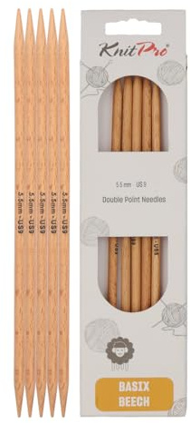 KnitPro Basix - Ferri da Maglia a Doppia Punta, in Legno di faggio, 20 cm, Misura US 9 (5,5 mm)
